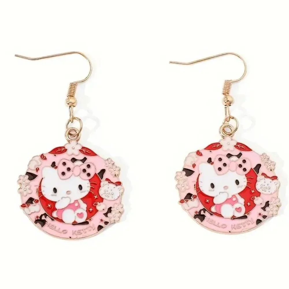 Hello Kitty Earrings Enamel Teddy Bear Sanrio Dangle Gold Goth Emo Scene Gift - Picture 2 of 2